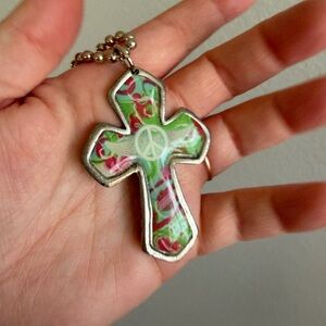 Colorful Peace Cross Pendant Necklace